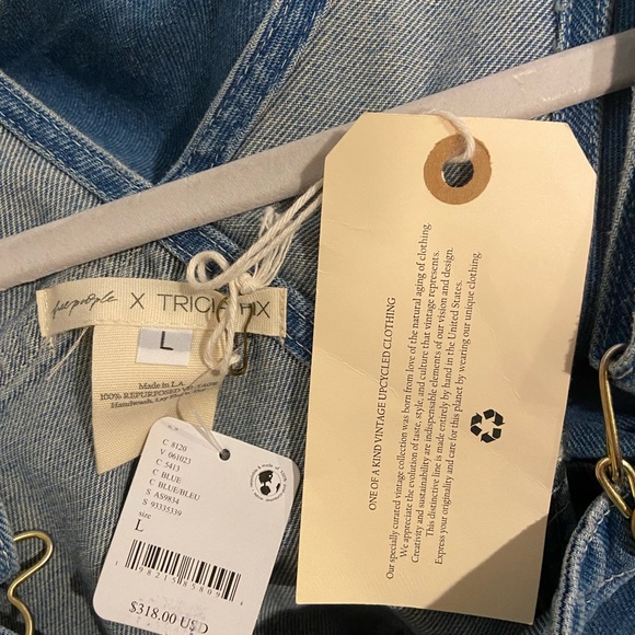 NWT! Free People X Tricia Fix Patchwork Denim overall dress Sz large - Picture 10 of 11